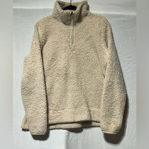 Sonoma Supersoft Tan Sherpa Quarter-Zip Sweater Top Size Large